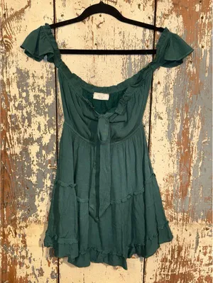 Sage the Label Small green off-shoulder tiered mini dress thumbnail 2