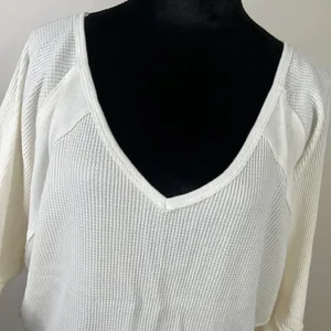 Free People Santa Clara Waffle Knit Thermal‎ Long Sleeve Top in Alabaster White thumbnail 7