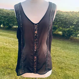 Ecote Sheer black tank with metallic beads and sequins thumbnail 5