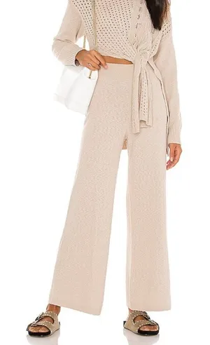 Free People Cream Harper Set High Rise Wide Leg Knit Pants thumbnail 1