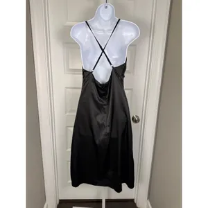 GUESS Lace-Trim Slip Dress Black Satin Midi Y2K Minimalist Wedding Guest‎ thumbnail 5