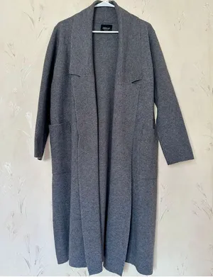 ZARA Long Knit Coat with Draped Neck thumbnail 1