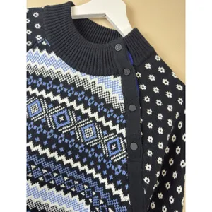 T by Talbots Fair Isle Thermolite Snap Mockneck Sweater Black/Blue Womens M NWOT thumbnail 4