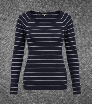 Gap Navy Blue Striped Long Sleeve Button Cuff Sweater thumbnail 1