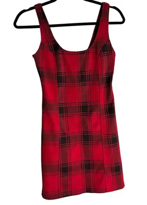 SO Vibrant Red and Black Checkered Mini Dress thumbnail 1