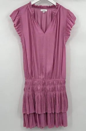 Current Air Anthropologie Solid Pink Zoey Pleated Smocked Mini Dress Size XS thumbnail 3