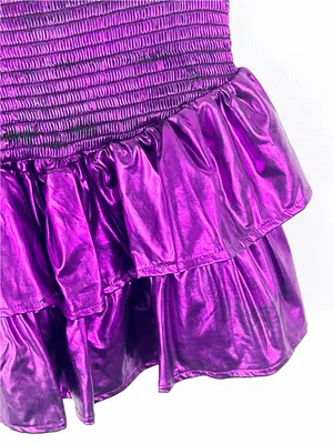 QUEEN OF SPARKLES Metallic Smocked Pull On Waistband Ruffle Mini Skirt Small thumbnail 7