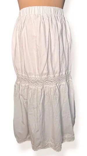 Shoedazzle White Lace Trim Tiered Peasant Midi Skirt Western Boho Cottage Prairie Romantic thumbnail 1