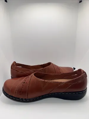 CLARKS Evianna Slip On Shoes Brown Leather Women’s 6.5 W Wide thumbnail 4