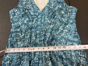 Derek Lam Blue Ocean Wave Maxi Dress Resort Beachy Ruched Empire Sleeveless M thumbnail 13