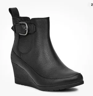 UGG Arleta Black Leather Wedge Boot Booties $180 8.5 thumbnail 1