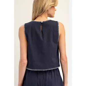 Chic Ann Taylor Loft Sweater Knit Top Womens M Navy Blue Tweed‎ With Silver Trim thumbnail 5