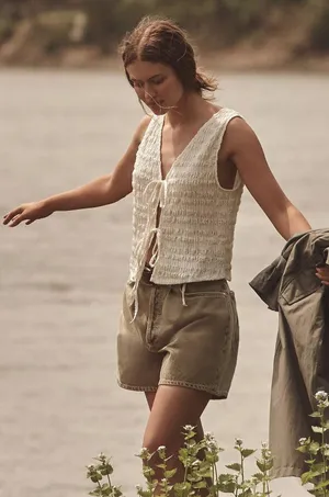 By Anthropologie Front‎ Tie Puckerd Tank Top size L thumbnail 1