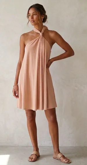 Susana Monaco Mini Dress Women S Peach Twisted Halter Neck Jersey‎ Summer A-Line thumbnail 1