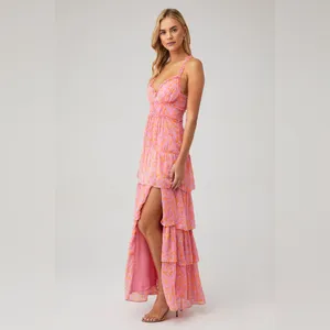 LIKELY Athena Tiered‎ Maxi Dress Pink and Purple Size 8 thumbnail 2