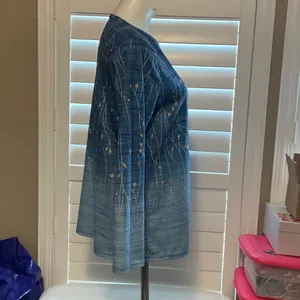 Stylish Blue Patterned Long Sleeve Women's Top thumbnail 3