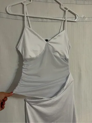 Midi Dress White Ruched Mesh Bust Slip women’s size Small NWOT(E72) thumbnail 6