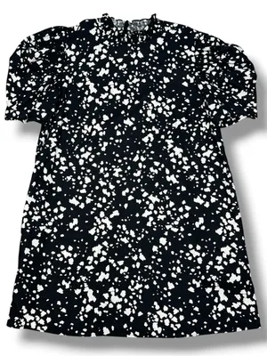 Who What Wear Linen Puff Sleeve Spotted Mini Shift Dress Black White Large thumbnail 13