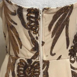 Windsor Sequin Maxi Dress Gold Bronze Damask Formal Prom Gown Art Deco Glam L thumbnail 7