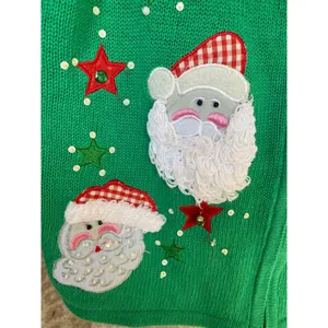 Kim Rogers Santa‎ Christmas Vest Knit Holiday Festive Green Embellished Parisian thumbnail 4