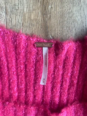 Free People Pink Puff Sleeve Sweater Top Size M Cropped Knit Square Neck thumbnail 3