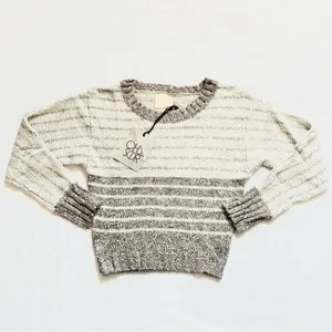 NEW Revolve Chaser Striped Gray Crewneck Chunky Thick Crop Knit Sweater Sz M thumbnail 4