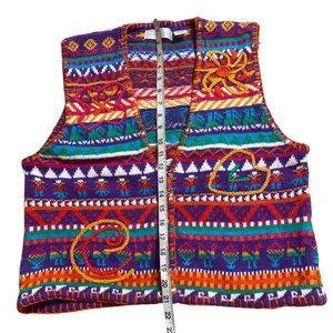 Unique Vintage Rainbow 3D Knit Embroidered Button Up Sweater Vest Grannycore thumbnail 4