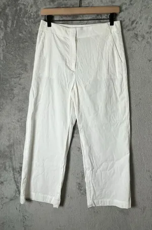 Theory‎ Linen Blend White Wide Leg Cropped Pants Women's Size 4 Minimalist thumbnail 1