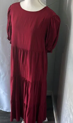 Red Tiered Puff Sleeve Casual Sundress thumbnail 5