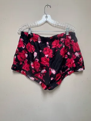 Victoria’s Secret Satin Floral Sleep Shorts Black Red Lounge Pajama Size L thumbnail 4