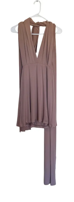 Blush pink multi wear halter mini dress thumbnail 1