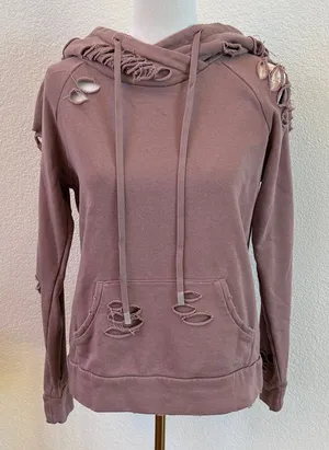 ALO Yoga | Distressed Mauve Hoodie | Sz S/M thumbnail 1