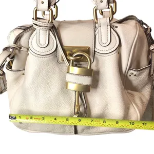 CHLOE PADDINGTON Leather Handbag Beige Cream Crossbody Strap Lock & Key thumbnail 13