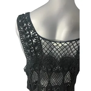 Black Crochet Fringe Vest Boho Chic Fairycore Knit Festival Tassels Badass Small thumbnail 6