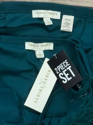 NEW Thirty/Thirty LA Green Feather Tank Top Mini Skirt Set Women’s Large thumbnail 2