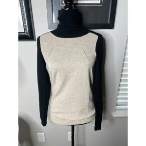 Vince Cashmere Sweater Women's XS COLORBLOCK black/beige Turtleneck Long‎ Sleeve thumbnail 5
