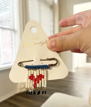 NEW Free People Bead Baby Brooch Pin Fringe White‎ Beaded Safety Pin Boho thumbnail 1