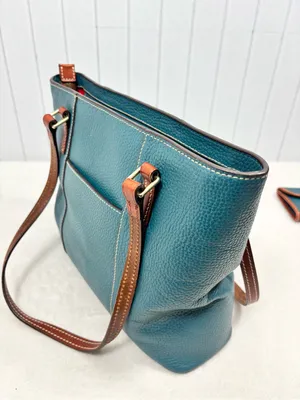 Dooney & Bourke Teal Brown Pebble Leather Tote & Matching Wallet Set thumbnail 9