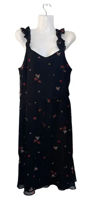 Who What Wear Black Floral Ruffle Sleeveless Dress SZ M Botanical Whimsy Artsy thumbnail 1