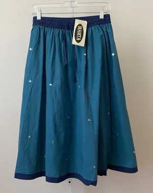 Westside Designs Cotton Boho Lagenlook Mirror Embroidered Midi Skirt Teen Teal thumbnail 1