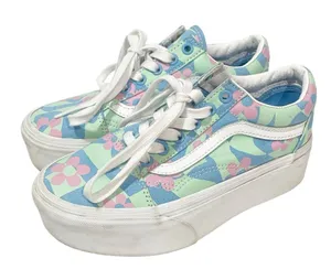 Vans x Free People Size‎ 5 Old Skool Stackform Checkerboard Floral Sneakers thumbnail 1