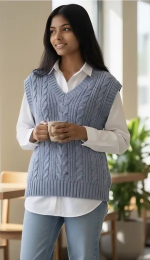 American Eagle Cable Knit V-Neck Sweater Vest - Light Blue thumbnail 1