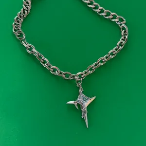CZ Star Pendant Necklace for Men Women Streetwear Unisex Punk Hip Hop Necklace thumbnail 3
