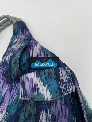 KAVU Mini Rope Sling Bag 5 Zipper Compartments Blue Purple 100% Cotton 9x16 In thumbnail 3