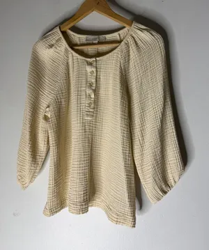 LOFT Cream Double Gauze Cotton Blouse half Button Front Long Sleeve Top pheasant thumbnail 1
