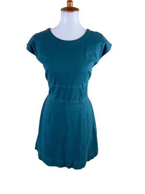 By Anthropologie 12 Teal Fit Flare Mini Dress Casual Coastal Feminine thumbnail 2