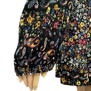 Everleigh Floral Paisley Peasant Blouse Long Sleeve Black Multicolor Womens XL thumbnail 6
