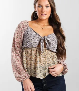 Buckle Floral Chiffon Keyhole Top Size Medium thumbnail 1