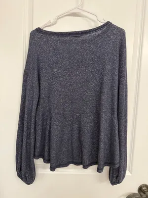 Altar’d State Navy Marled Ruffle Peplum Long Sleeve Top Medium thumbnail 5