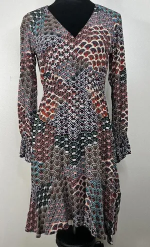 Maeve by Anthropologie Geometric Quirky Printed 70s Long Sleeve Dress SzXS thumbnail 1